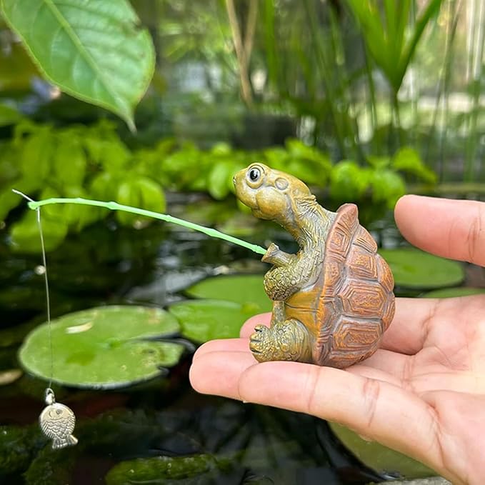 Banax Charming Resin Turtle Fishing Statue, Statue Cute Handmade Turtles Figurine Decor for Outdoor Garden, Patio, and Pond Decor, Ideal Gift Turtle Decor
