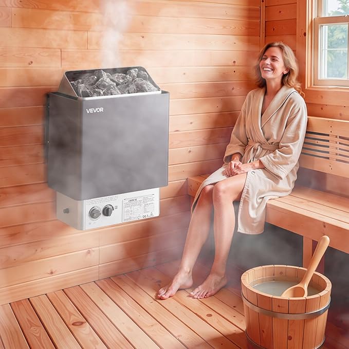 VEVOR Sauna Heater,220V Electric Sauna Stove, Steam Bath Sauna Heate 3h Timer and Adjustable Temp for Max. 176-318 Cubic Feet, Home Hotel Spa Shower Use (6KW) FCC Certification