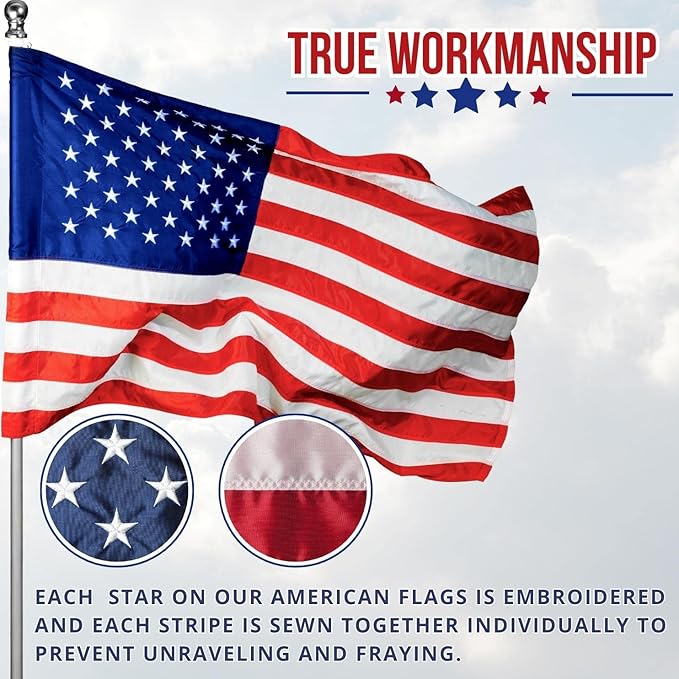American Flag - Heavy-Duty US Flag - Embroidered Stars - Nylon USA Flag Built for Outdoors - Sewn Stripes - UV Protection - Brass Grommets (6x10 ft)