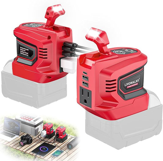 2PCS Real 200W Power Inverter for Milwaukee, LIVOWALNY DC 18V to AC 110-120V Battery Inverter, Battery Adapter Phone Charger Converter 2 USB & 1 Type-C & 1 AC for Camping Essentials (Tool Only)