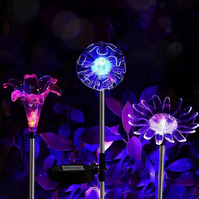 Outdoor Solar Powered LED Garden Lights Landscape Lighting Waterproof Multicolor Color Changing Stake Light for Patio Yard Pathway Flowerbed Lawn Christmas Decoration Figurine Dandelion Lily Sunflower