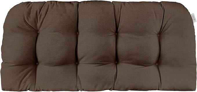 RSH DECOR Sunbrella Tufted Wicker Loveseat Cushion | 41” x 19" | Water and Fade-Resistant Performance Fabric | Outdoor Settee Cushion for Patio Furniture | Made in USA (Canvas Java Brown)