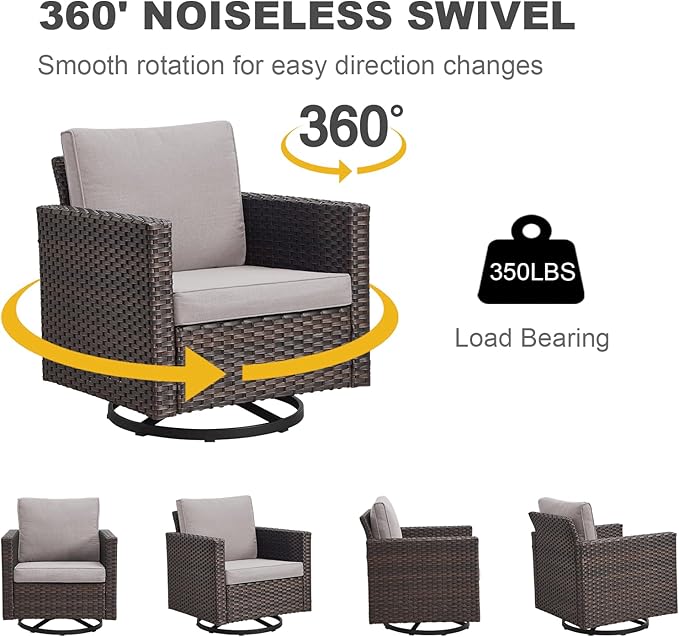 Luxury Outdoor Swivel Patio Chairs Set of 4, Wicker Swivel Outdoor Chairs Set of 4, 4 Piece Patio Furniture Set for Porch, Deck, Sunroom, Yard, Poolside, Brown/Beige