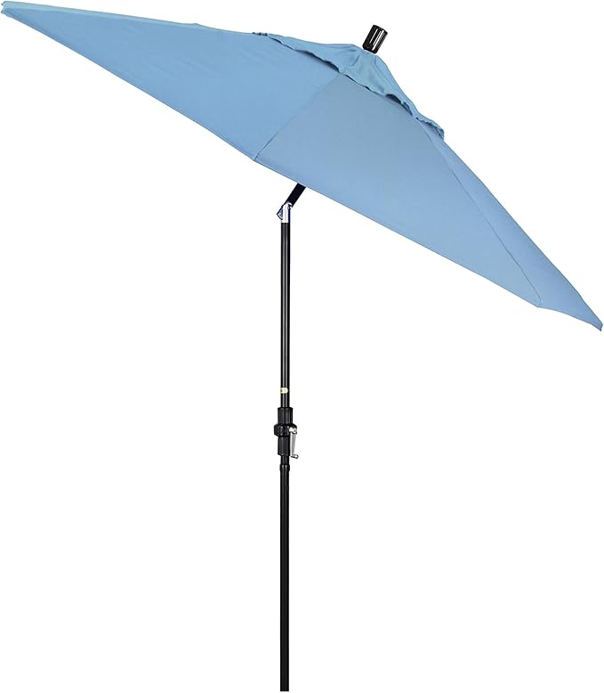 California Umbrella 9' Round Aluminum Pole Fiberglass Rib Market Umbrella, Crank Lift, Collar Tilt, Black Pole, Sunbrella Spectrum Mist