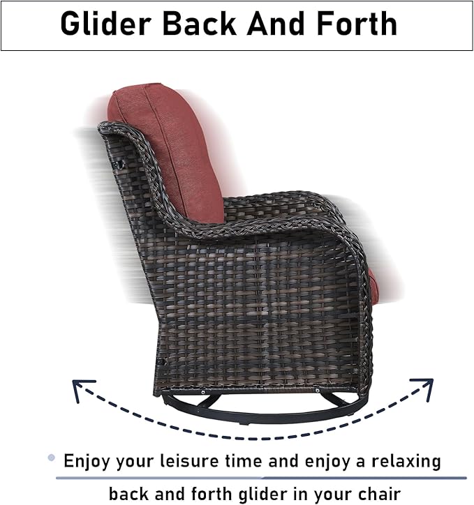 6 Pieces Patio Furniture Set with Fire Pit Table, Wicker Rattan Outdoor Furniture Set with Loveseat and Swivel Chairs for Yard, Deck, Garden, Brown Wicker/Red Cushion