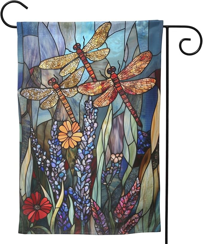 Dragonfly Flower Garden Flag Vertical Double Sided Outdoor Yard Flags 12.5x18 Inch Burlap Banners Vertical Double Sided for Outdoor Decor Lawn