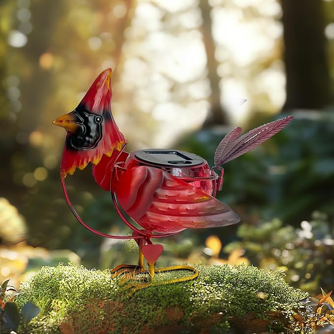 HONGLAND Solar Cardinal Statue Light, Animal LED Lights Outdoor, Solar Power Figurine Waterproof Metal Cardinal Yard Art for Pathway Patio Backyard Decoration Lawn Ornaments