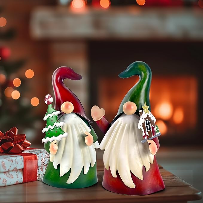 HONGLAND Outdoor Christmas Decorations, 2 PCS Metal Gnome Yard Art Christmas Gnomes 18 Inch Gnome Xmas Decorations for Outside Holiday Lawn Patio Yard Garden Decor