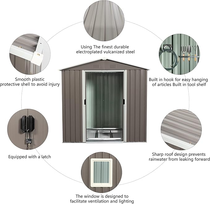 6 x 5 FT Outdoor Storage Shed, Metal Garden Shed with Floor Frame, Tool Shed Outdoor Storage with Lockable Sliding Doors & Window & Air Vents, Storage House Waterproof for Backyard, Lawn, Gray