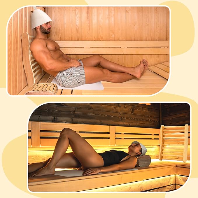 JaGely 5 Pcs Sauna Accessories Include Slip Resistant Sauna Backrest, Wood Sauna Headrest Pillow, Sauna Hat, Seat Pad and Sauna Glove for Barrel or Infrared Sauna