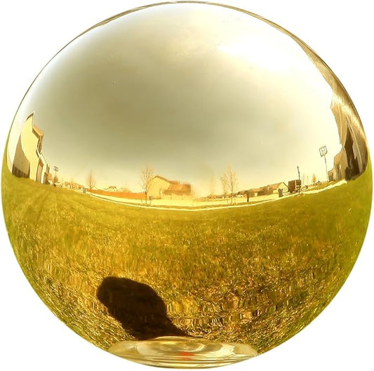 Lily's Home Stainless Steel Gazing Globe Mirror Ball, Colorful and Shiny Addition to Any Garden or Home. Shiny Gold.