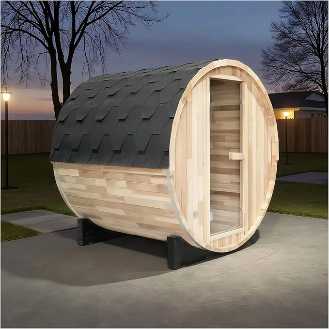 ZONEMEL Outdoor Barrel Steam Sauna, Canadian Hemlock Sauna Room for 3-4 Person with 4.5KW ETL Certified TOULE Heater, Rocks, 8mm Tempered Glass, Waterproof System
