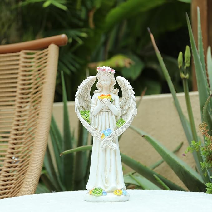 Solar Angel Outdoor Garden Decor Statues - 11.5 inches Angel Figurines Outdoor Sculptures with Succulent, Garden Statues for Outside, Patio, Balcony, Lawn Ornaments or Housewarming Gift