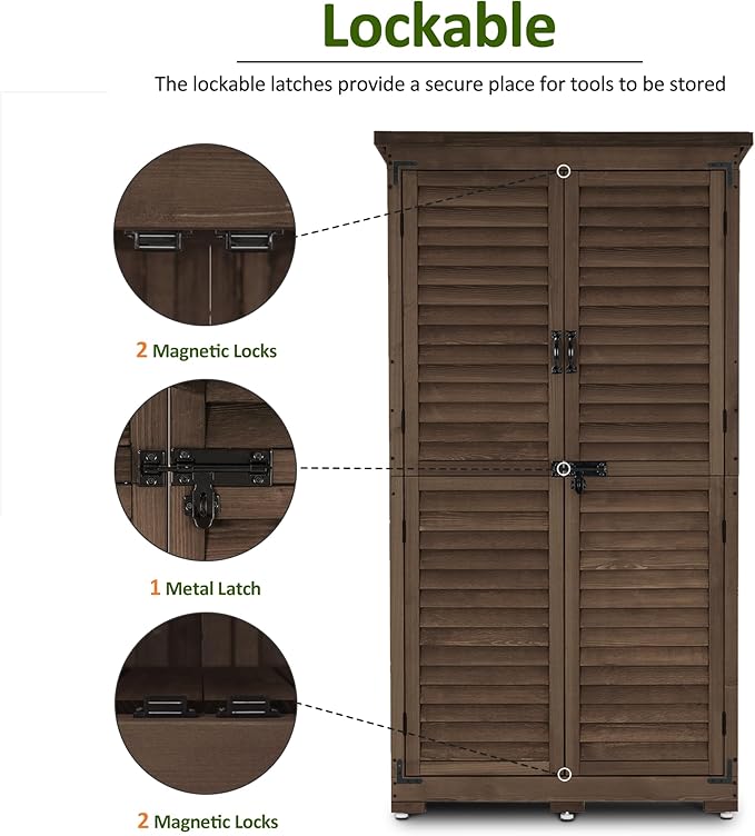 MCombo Outdoor Storage Cabinet, Garden Storage Shed, Outside Vertical Shed with Lockers, Outdoor 63 Inches Wood Tall Cabinet for Yard and Patio 0870 (Brown)