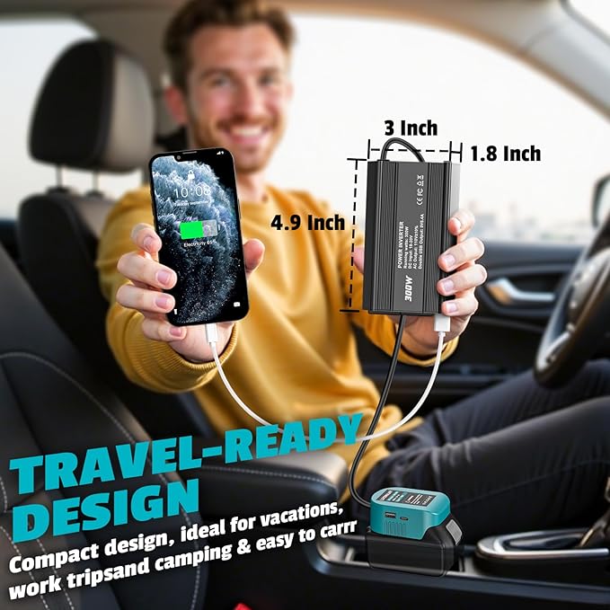 300W Power Inverter DC 18V to AC 110V for Makita: LIVOWALNY Battery Inverter Charger Adapter Power Supply with 2 AC & 2 USB Ports for Car, Vehicles, Laptop, Phone, String Light, Fan