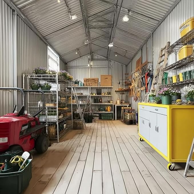 10x8FT Outdoor Metal Storage Shed with Window & Pent Roof – Heavy-Duty Steel Garden Shed, Secure Hinged Door, Weatherproof for Tools, Bikes & Lawn Equipment