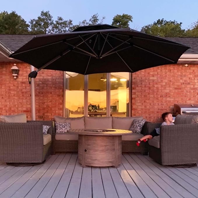 PURPLE LEAF 11 Feet Patio Umbrella Outdoor Round Umbrella Large Cantilever Umbrella Windproof Offset Heavy Duty Sun for Garden Deck Pool Patio, Grey