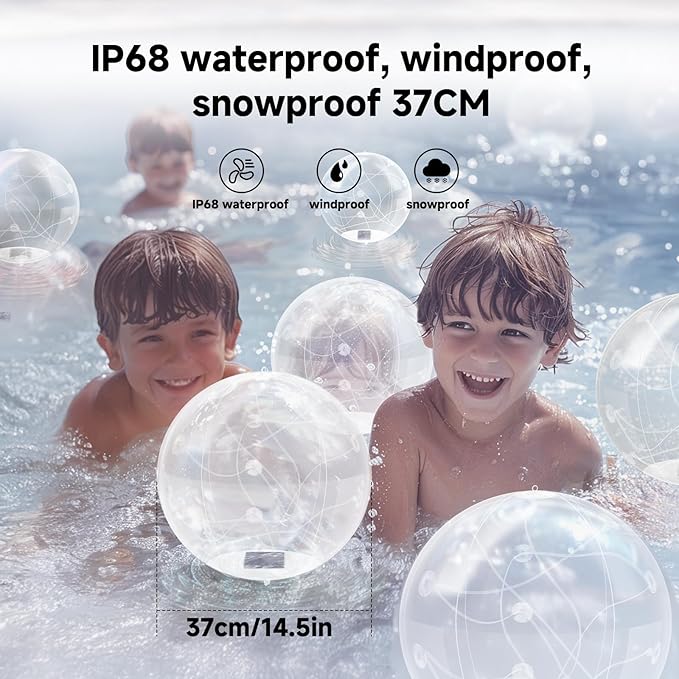 4 Pack Solar Floating Pool Lights, 14 Inch RGB Inflatable LED Pool Balls with Remote, IP68 Waterproof Color Changing Pool Lights That Float for Swimming Pool Party Yard Outdoor Night Decor