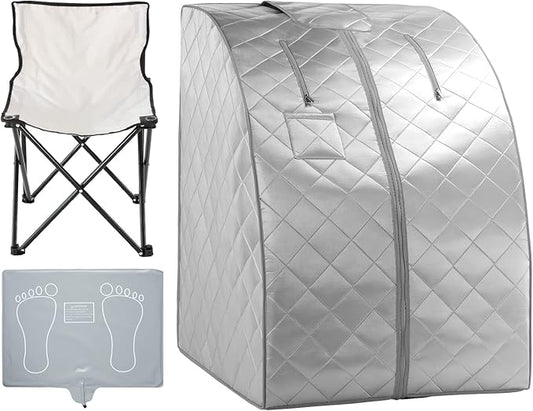 Portable Far Infrared Sauna for Home, Personal Sauna Spa for Relaxtion & Detox at Home, 1 Person Full Body Sauna Tent with Separate Heating Foot Pad & Foldable Chair (L 27.6’’ x W 31.5’’ x H 37.8’’)