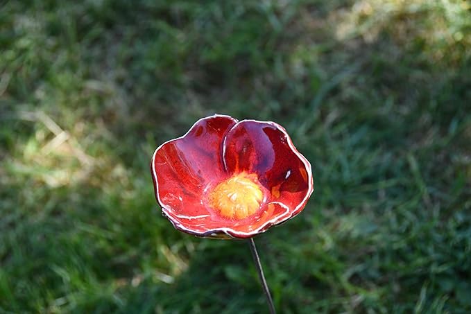 Ceramic Garden Decor - Flower Lawn Stake - Outdoor Statue - Perfect, Unique Gifts for Gardeners Woman, Men, Yard Gifts - Handmade, Frostproof