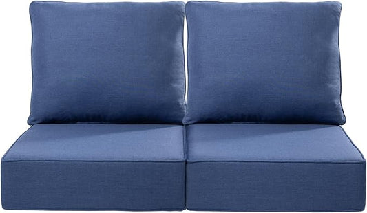 Luxury 22x24/22x25 6-Inch Outdoor Seat Cushions - Set of 2 Water Resistant Patio Chair Comfortable Cushion for Porch Rattan Dining Rocker Glider Loveseat Couch Sectional Sofa - Navy Blue