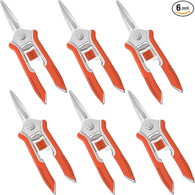 FLORA GUARD 6.5-Inch Floral Scissors, Zinc Alloy with Rubber Handle, Toothed Blade for Quick Cutting, Suitable for Flower Placement, Plant Pruning, Rose or Fruit Picking (6 PCS)