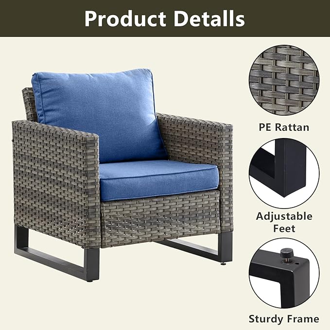 Rilyson Wicker Outdoor Patio Chairs Set of 2-2 Piece Rattan Chairs with Waterproof Wicker,Comfortable Cushions and Sturdy Metal Frame for Outside Porch Deck Backyard(Mixed Grey/Blue)
