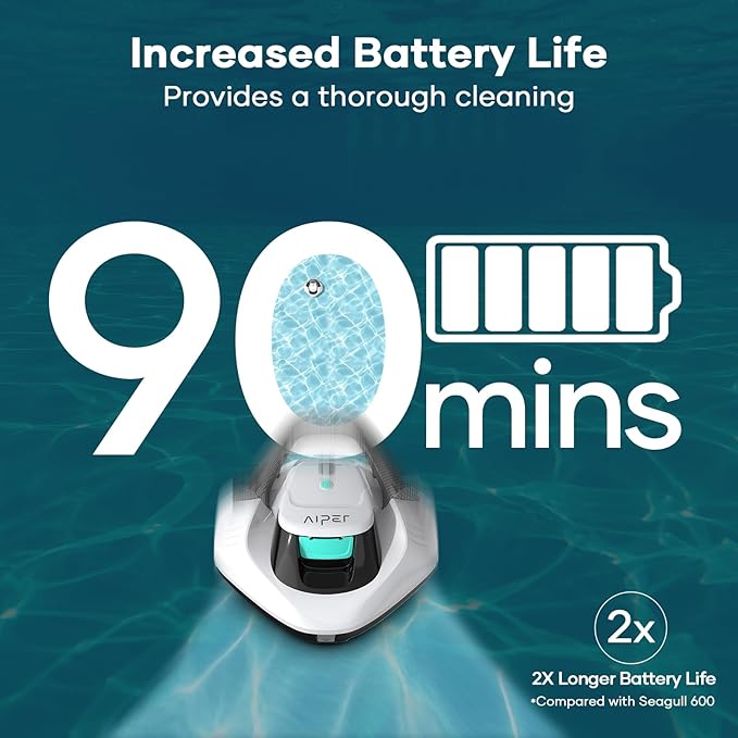 AIPER Cordless Robotic Pool Cleaner, Pool Vacuum Lasts 90 Mins, LED Indicator, Self-Parking, Ideal for Above-Ground Flat Pool up to 860 sq.ft