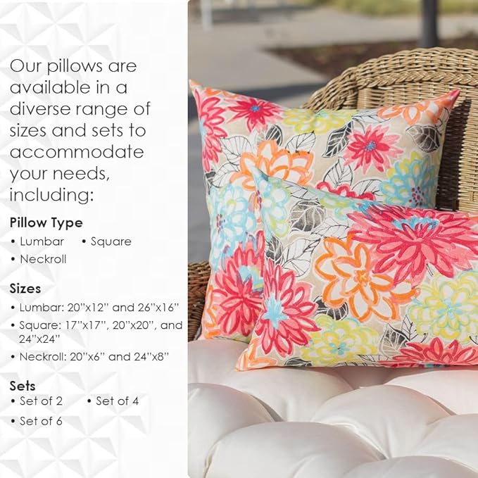 RSH DECOR: Lumbar Throw Pillows Set of 4 | 20” x 12" | All-Weather Spun Fabric | Water and Fade-Resistant | Outdoor Support Pillows for Patio Furniture | Black Buffalo Plaid