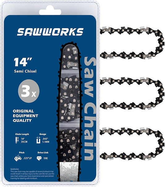 3-Pack 14 Inch Chainsaw Chain, .325" LP Pitch .043" Gauge 59 Drive Links for SP21G Husqvarna 535iXP, Milwaukee Top Handle M18 FUEL(2826-20T), Oregon 80TXL059G and More