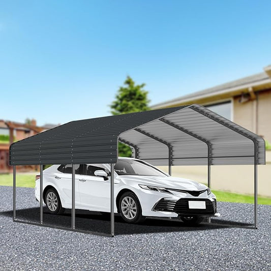 Heavy Duty Metal Carport, 10x15 Ft, Galvanized Steel Roof with Enhanced Base, Outdoor Car Shelter for Vehicles and Storage
