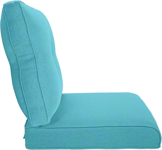 Pop 22x25/22x24 Outdoor Cushions for Patio Couch Chairs Set of 3 - High Back Outside Seat Cushions for Wicker Rattan Dining Rocker Glider Loveseat 3-Seater Sectional Sofa - Turquoise/Button
