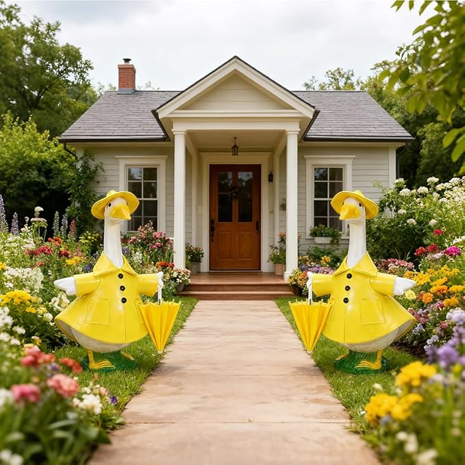 3 Pcs Set Back to School Geese Outfit Set, Raincoat Gooses Outfit Porch Clothes Cute Costume Outfit for 23" Lawn Decor Outdoor Garden Patio Statue
