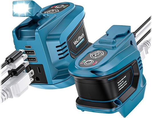 2 Packs 200W Power Inverter Compatible with Makita 18V Battery Inverter DC 18V to AC 110V Portable Phone Charger Generator Power Supply with 2 USB Ports & 1 Type-C & 1 AC Outlet, 200 Lumen Light
