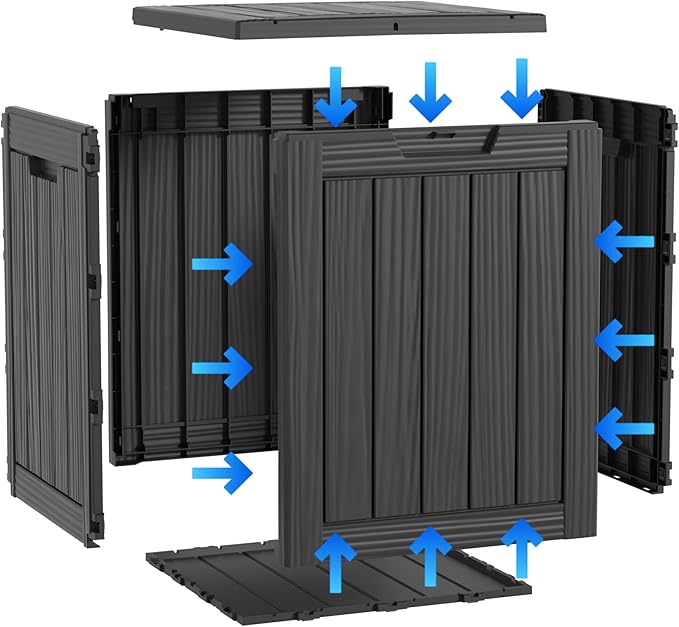 ROJIK Outdoor Storage Housing Deck Box - Waterproof Patio Furniture, Garden Tools, Cushions, Pool Accessories Storage Bench with Lockable Lid and Side Handles (Black, 28 Gal)