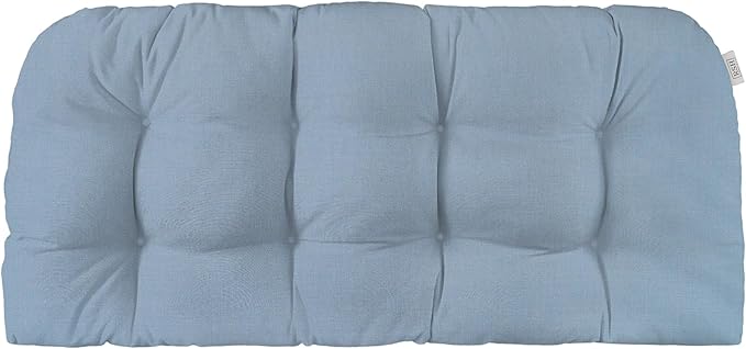 RSH DECOR: Sunbrella Tufted Wicker Loveseat Cushion | 41” x 19" | Water and Fade-Resistant Performance Fabric | Outdoor Settee Cushion for Patio Furniture | Canvas Air Blue
