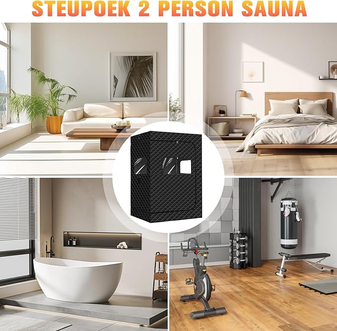 Upgraded 2 Person Portable Sauna, Portable Steam Sauna for Home, Personal Sauna Box Full Body with 1000W 2.6L Steam Generator, 99 Minute Timer, 2 Folding Chairs, Remote Control Included(Black)