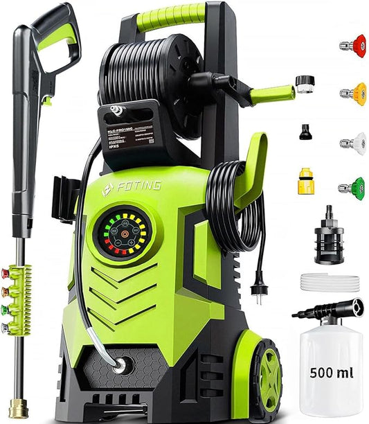 2025Upgraded Pressure Washer 5000PSI with Adjustable Touch Screen 8 Level, 34" Tall, 4 Quick Connect Nozzles,Inlet Hose&Filter&500mlFoam Cannon for Cars/Fences/Driveways/Home Cleaning,Yellow
