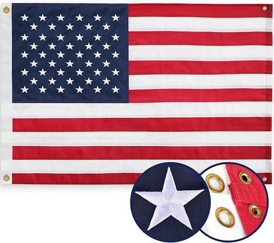 American Flag 2x3 Ft, Four Brass Grommets Multipurpose US Flag, Embroidered Stars, Sewn Stripes, Outdoor Heavy Duty Durable USA Flags, Hanging Indoor/Bedroom/Room/Wall American Flag