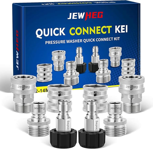 2025 upgraded version，Pressure Washer Quick Connect Kit, Stainless Steel Pressure Washer Adapter Set, M22 Swivel 14mm to 3/8 Inch Quick Disconnect，3/4 Inch Hose Fittings