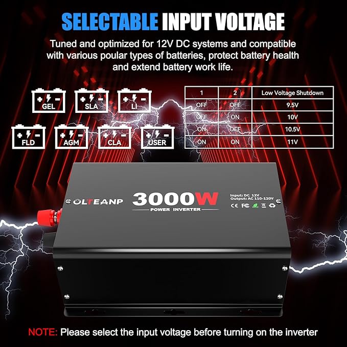 3000 Watt Power Inverter 12V DC to 110V AC Car Inverter with 4 AC Outlets, 30W Type-C Port, 3.1A USB Port, Remote Controller on LCD Screen, Power Converter for Truck, Home, Vehicles,Trip
