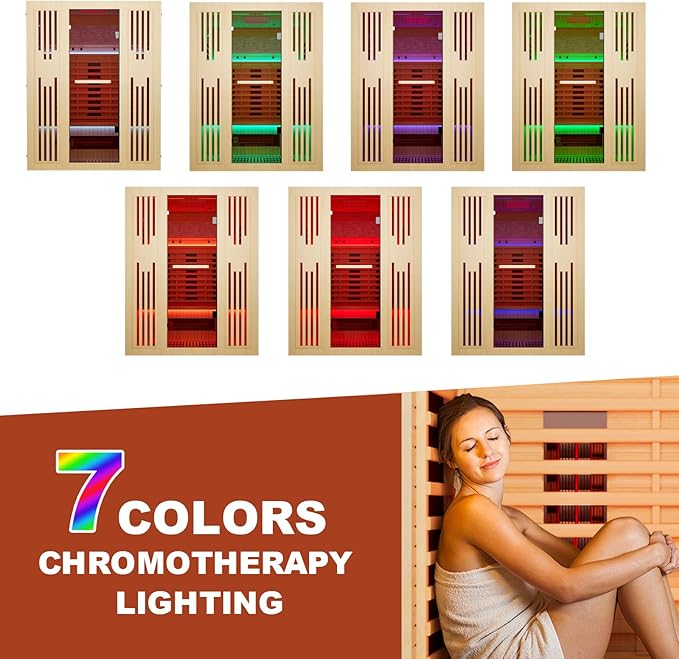 MEISSALIVVE Full Spectrum Sauna for Home, 2~3 Person Indoor Infrared Sauna Room with 10 Minutes Warm-up Heate, Canadian Hemlock Wood Home Infrared Sauna with Bluetooth and Tempered Glass