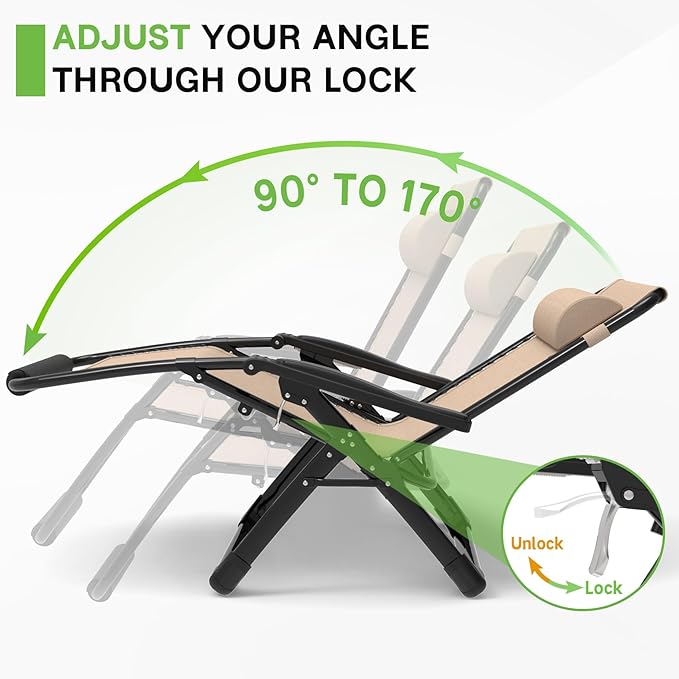ZENPETIO 29In XL Zero Gravity Chair w/Cushion, Zero Gravity Recliner Lounge Chair for Indoor and Outdoor, Reclining Camping Chair for Lawn, Anti Gravity Chair with Cup Holder and Footrest, 440LBS