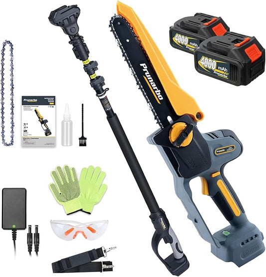 2 In 1 Mini Chainsaw 8 Inch Cordless Hand-Held Electric Chain Saw with Pole Compatible with Makita 18V Batteries Branch Cutter 8000mAh Battery PR-E8-Set