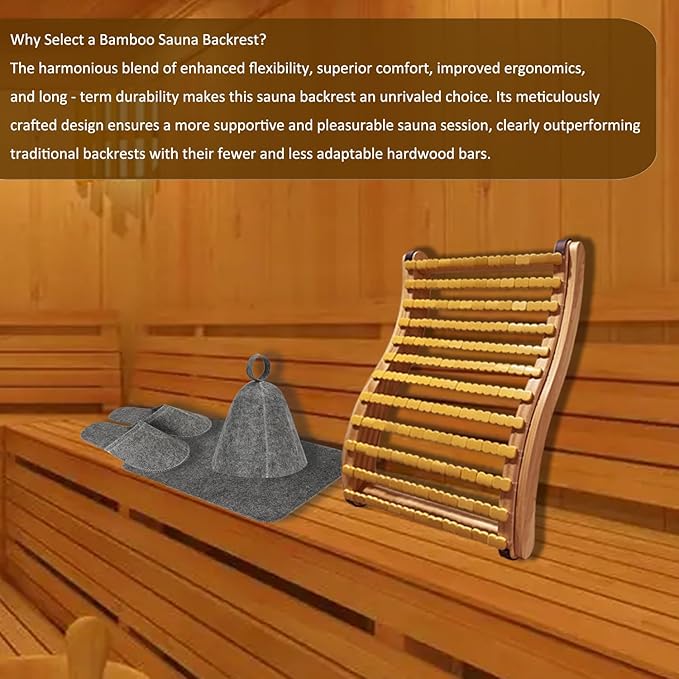 Soft and Flexible Sauna Backrest Made with Bamboo Blocks for Steam Sauna and Infrared Sauna, Non-Toxic Sauna Accessory