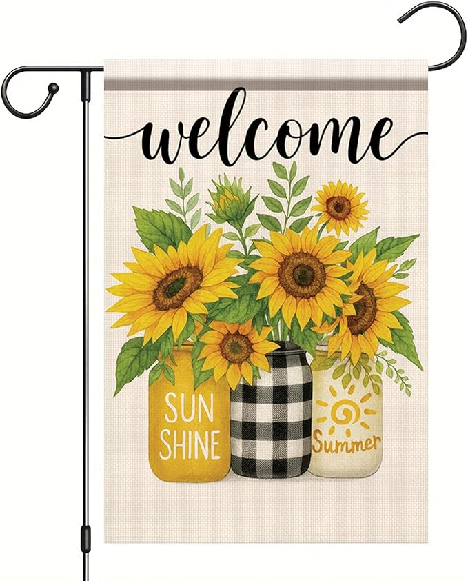 Spring Summer Welcome Garden Flag Sunflower Floral Yard Banner 12x18 Inch Double Sided Outdoor Decoration for Porch Lawn Patio Entryway Rustic Country Farmhouse Seasonal Home