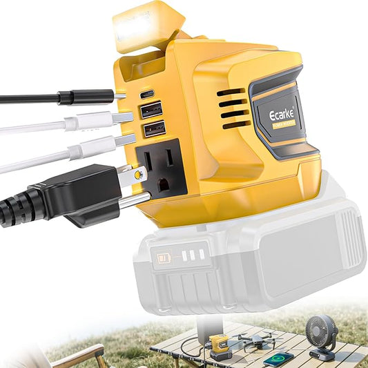 200W Power Inverter Compatible with DeWalt 20V Battery, Ecarke Real 200W DC 20V to AC 110V Battery Inverter, Portable Power Station Generator, Charger Adapter Powered Outlet 2 USB Ports &Type-C&AC