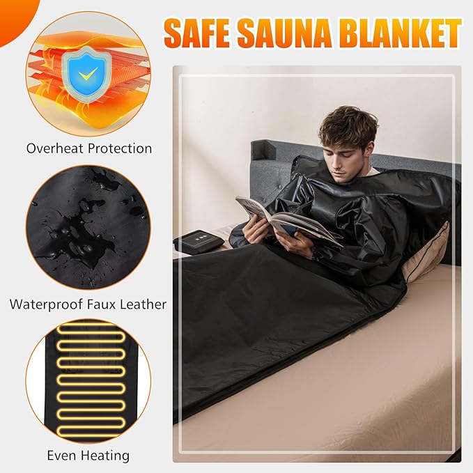 COSTWAY Infrared Sauna Blanket with Sleeves, Portable Full-Body Sauna Bed with Carry Bag, 30-90Min Timer, 90-180°F Temp Range for Relaxation & Detoxification, Muscle Tension Relief