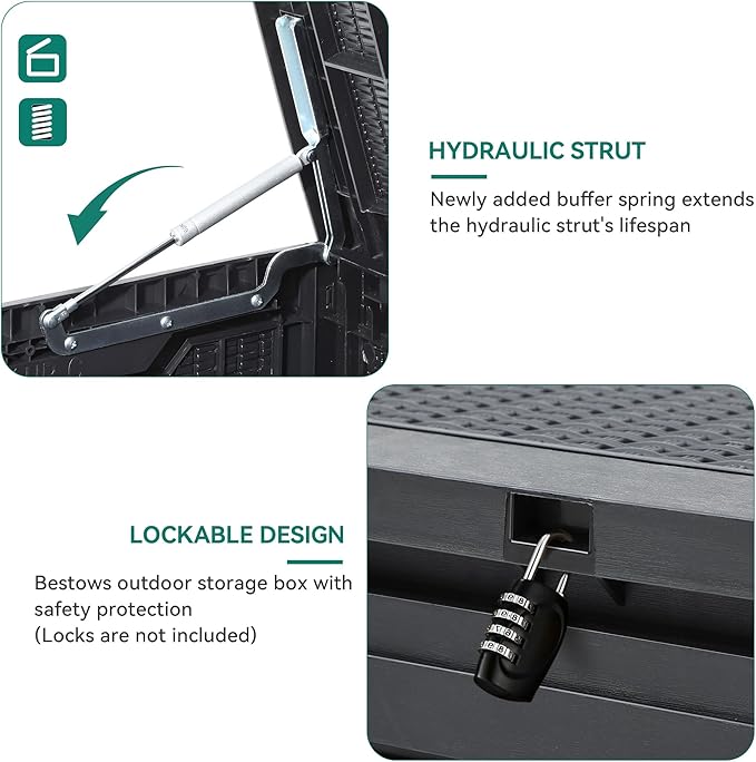 YITAHOME 100 Gallon Resin Deck Box, Weather Resistant Outdoor Storage Box, Lockable Indoor Outdoor Storage for Supplies and Essentials, Dark Gray