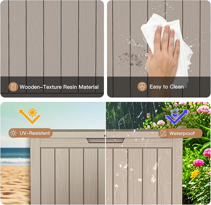 Outdoor Storage Box, Deck Box Waterproof 45 Gallon, Resin Outside Storage, Storage Bin for Package Delivery, Patio Furniture Cushion, Pool Accessories, Weatherproof and UV Resistant, Grey